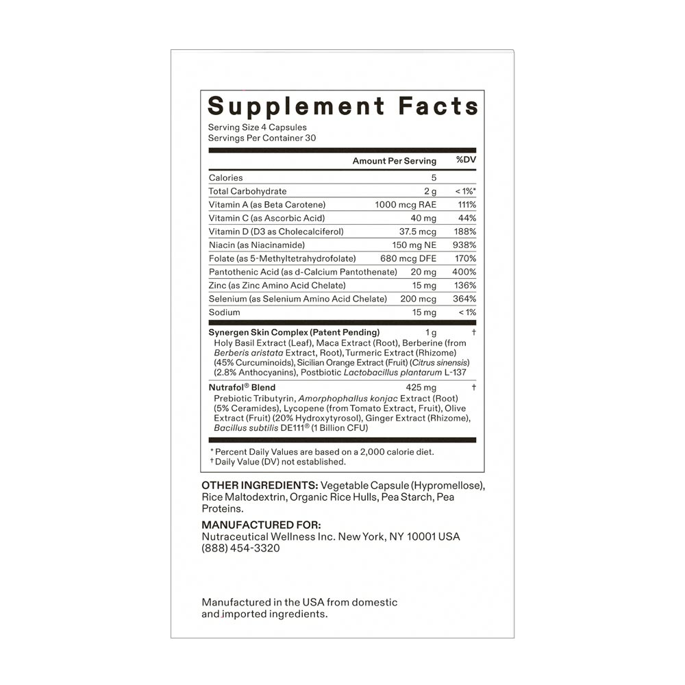Nutrafol Clear Skin Supplement Facts label