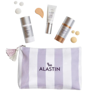 Alastin Radiance Travel Size Reset Kit: HA Intensifier 0.5 oz, HydraTint 0.4 oz, C-Radical 0.5 oz in Striped Zip Bag [$214 value]
