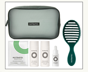 Nutrafol Women's Vegan Travel Kit: Brush, Shampoo, Conditioner, Women's Hair Serum, 7 Days Women's Vegan Vitamins and Zip Bag [$59 value]
