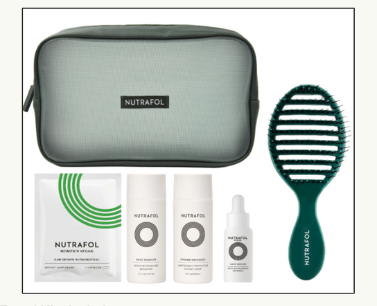 Nutrafol Women's Vegan Travel Kit: Brush, Shampoo, Conditioner, Women's Hair Serum, 7 Days Women's Vegan Vitamins and Zip Bag [$59 value]