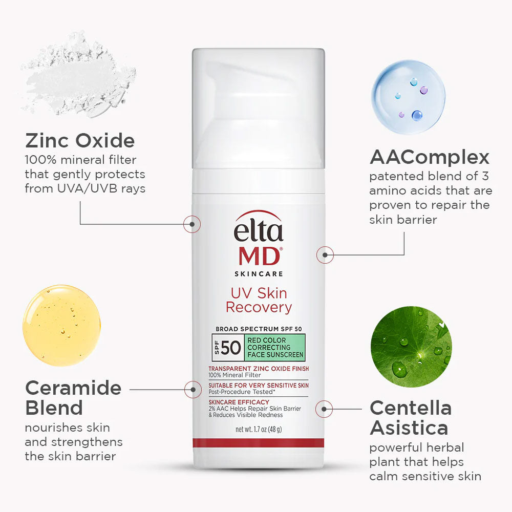 EltaMD UV Skin Recovery Red Color Correcting Green Tinted Broad Spectrum SPF 50