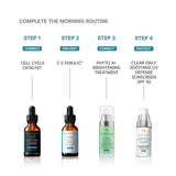 SkinCeuticals Clear Daily Soothing UV Sunscreen suggested regimen with Cell Catalyst, C E Ferulic, Phyto-A Brightening Treatment