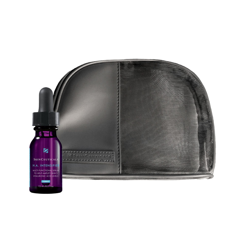 HA Intensifier travel-size bottle with black cosmetic bag
