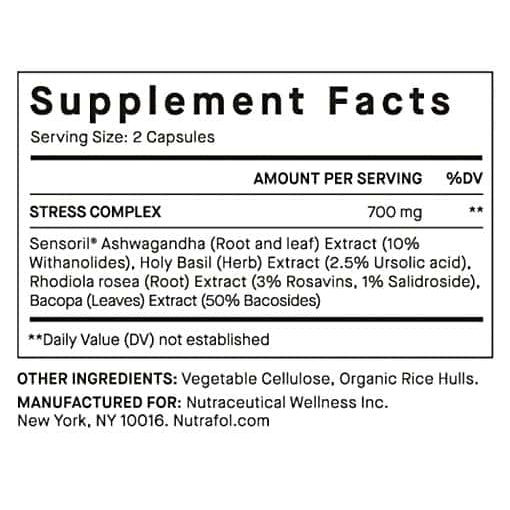 Stress Adaptogen MD supplement facts label